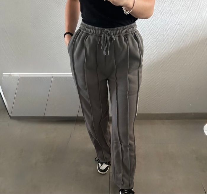 SHEIN Pantalon de survêtement droit gris foncé taille avec cordon de serrage, mode minimaliste, automne/hiver - photo numéro 2