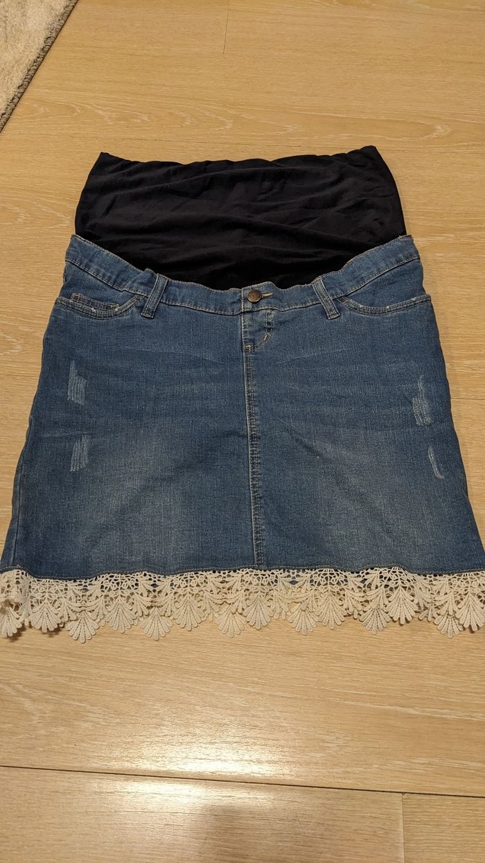 Jupe d'été jeans dentelle de grossesse