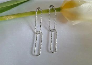 Boucles d'oreilles pendantes chaîne gros maillons trombones argent rhodié