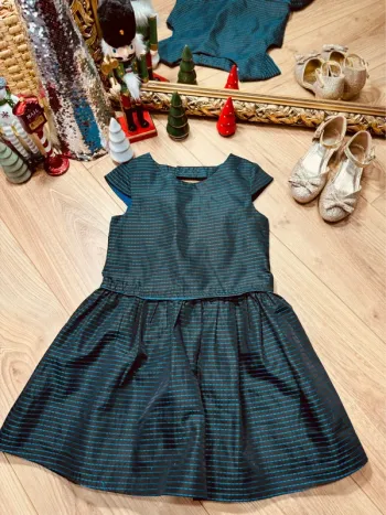 Taille 6 ans robe fête fille Okaidi noire bleue * rayures brillantes * 🎄