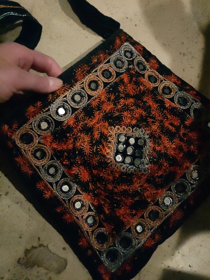 Pochette en tissu et miroirs ronds vintage Ibiza - photo numéro 3