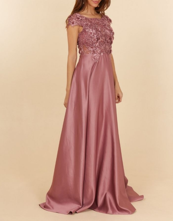 robe cérémonie dentelle et bas satiné vieux rose Taille 40 - photo numéro 5