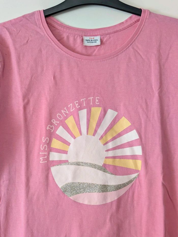 T-shirt manches courtes rose à motifs été fille très bon état - Tape À l'oeil - 14 ans - photo numéro 2