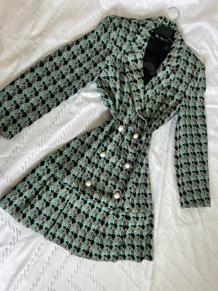 Robe veste blazer tailleur Zara imprimé tweed taille XS - photo numéro 2