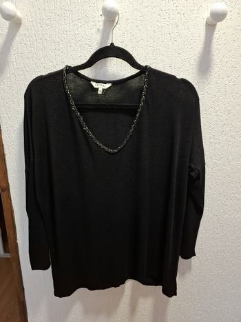 Joli pull femme Kaporal S noir col V tressé doré très bon état