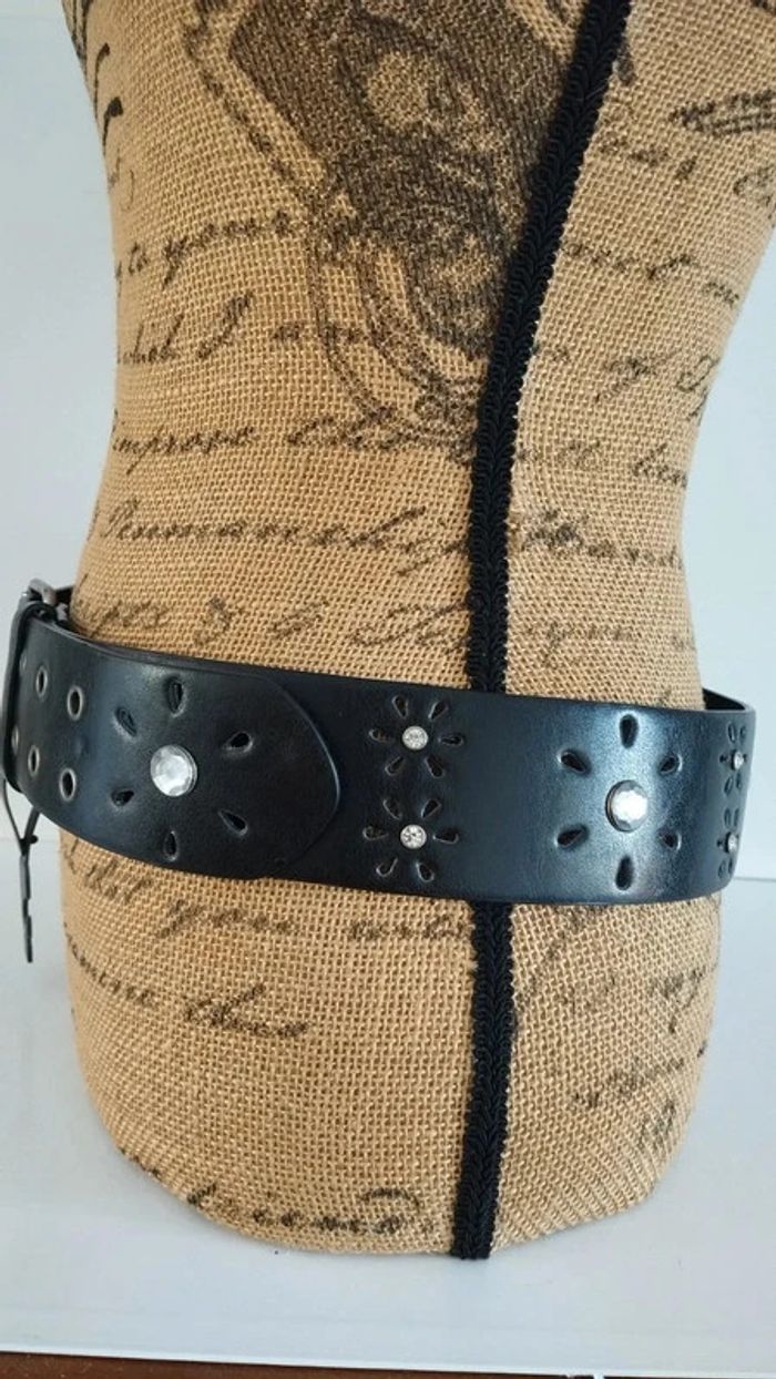 Ceinture noire effets pierres blanche 90 cm - photo numéro 6