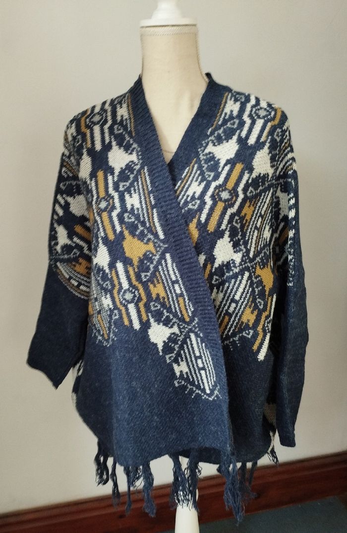 Poncho jacquard bleu - Mim - T.M - Neuf - photo numéro 9