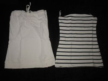 LOT DE 2 DOS NU : 1 BLANC UNI "JENNYFER" + 1 BLANC RAYE "H&M" - TAILLE 34 - n°01