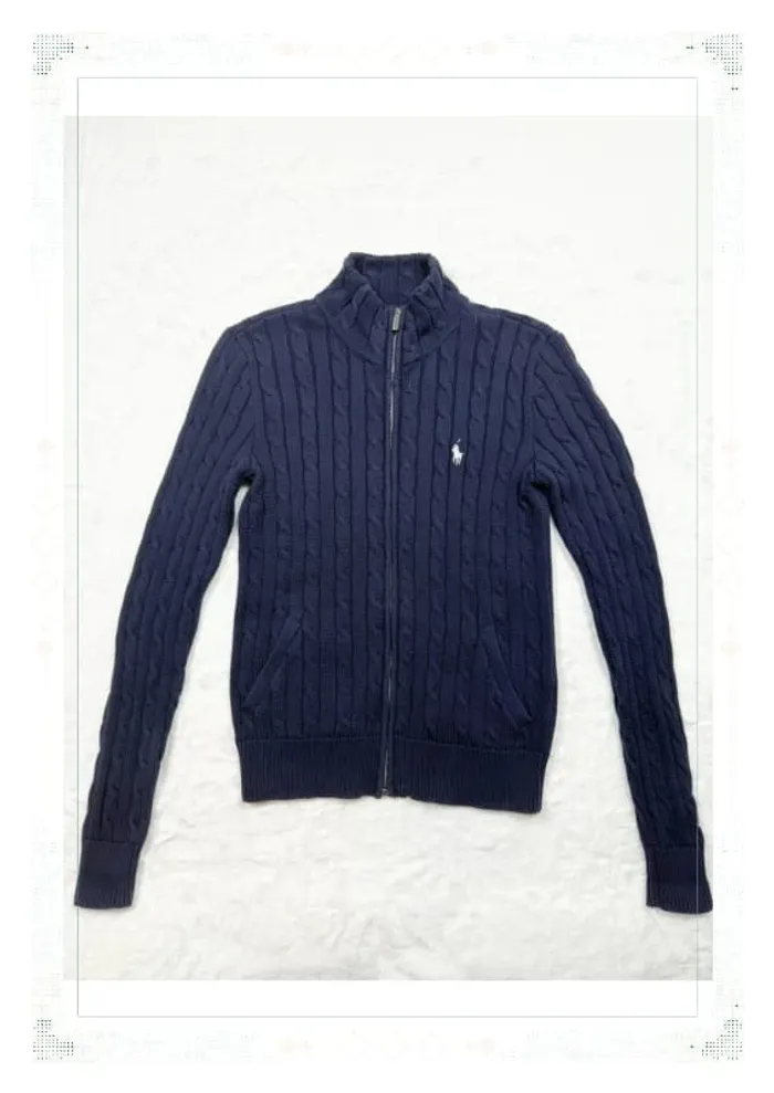 Ralph Lauren veste zippé torsadé bleu marine femme taille M coton - photo numéro 2