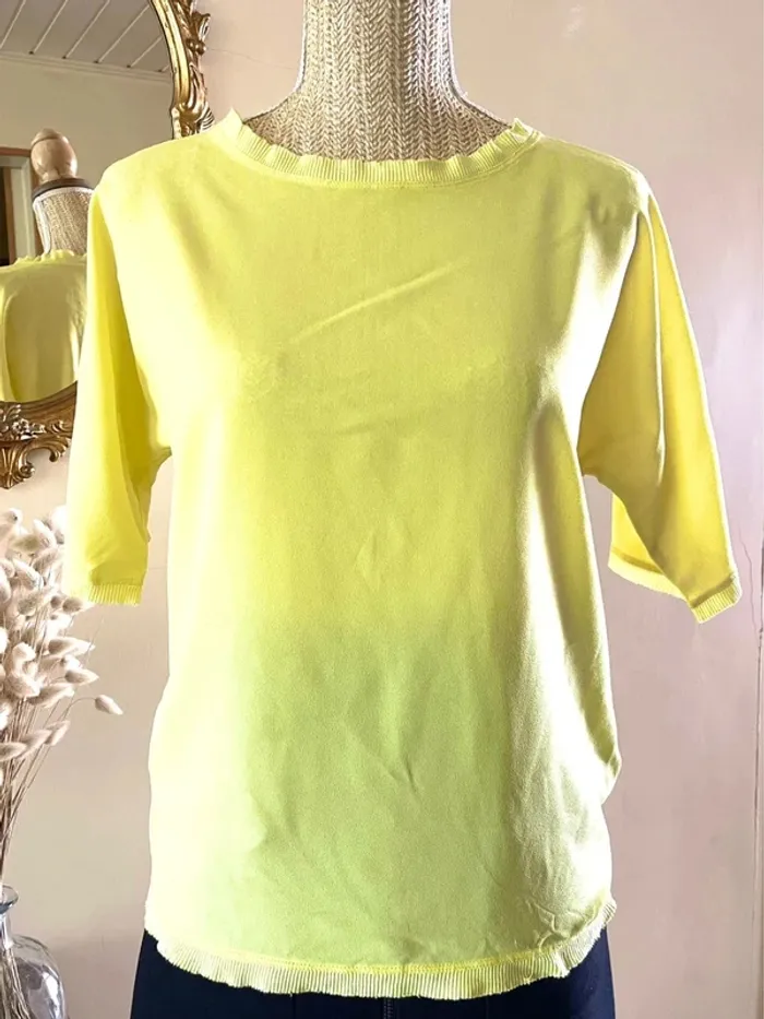 Sublime blouse chemise manche 3/4 à col rond jaune - photo numéro 15