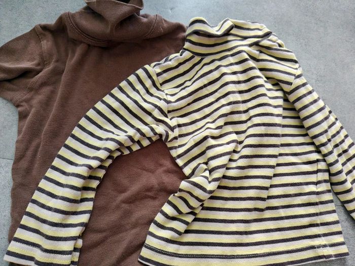 Lot de 2 tee shirt manches longues col roulé jaune et marron vertbaudet 3 ans