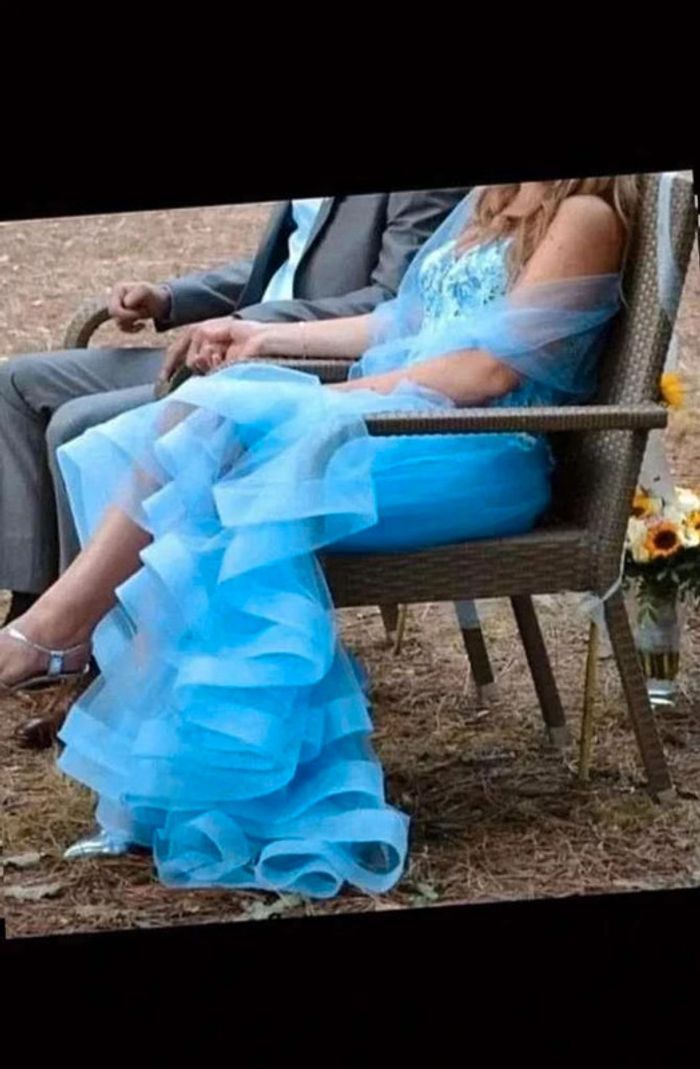 Robe bustier Sylfany - Tulle dentelle satin strass- Bleue - 36 = 34 actuel - Comme Neuve - photo numéro 3