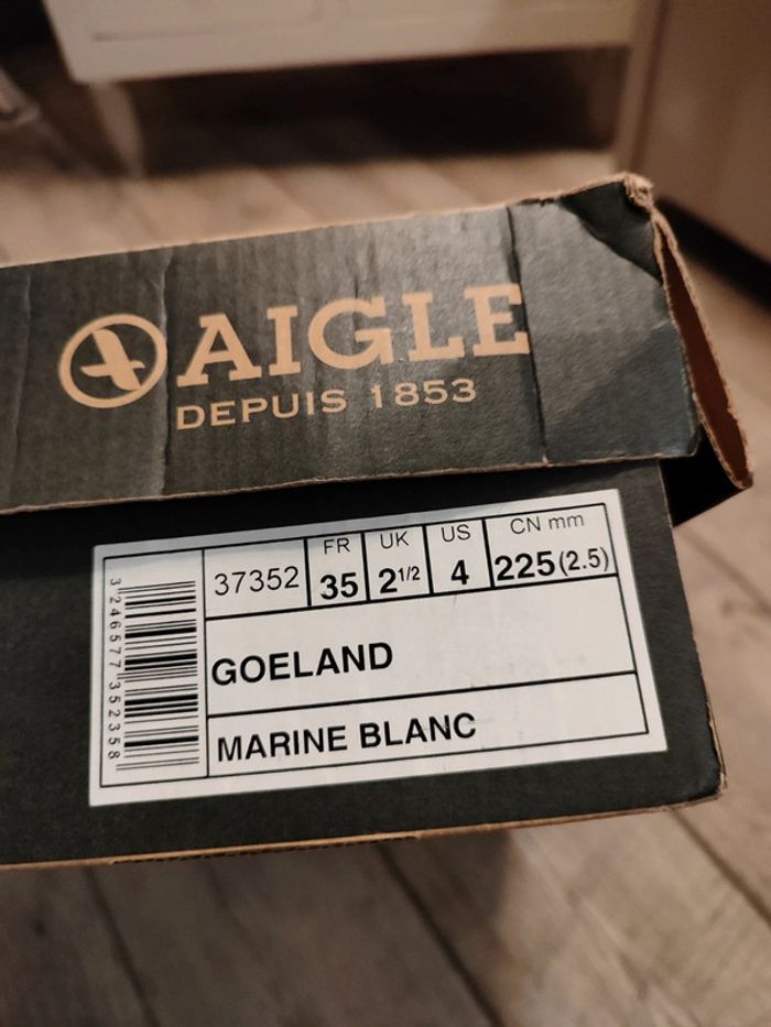 Bottes de pluie AIGLE taille 35 modèle goéland marine & blanc - photo numéro 8