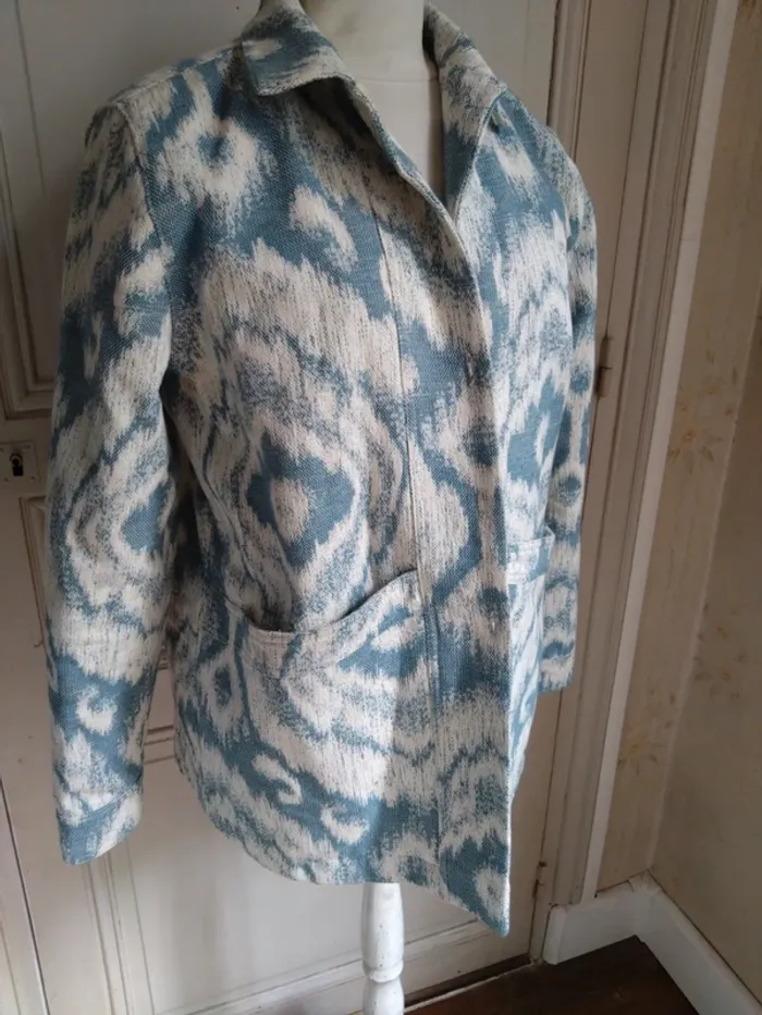 Ensemble Sézane "Will" T40 – Blazer oversize & short jacquard bleu/blanc en coton - photo numéro 4