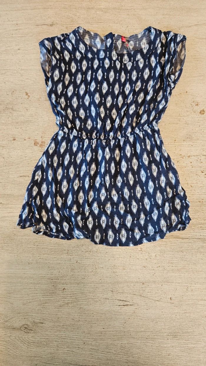 Robe d été sans manche, ceintrée, bleue à motifs blancs, Orchestra, 8 ans