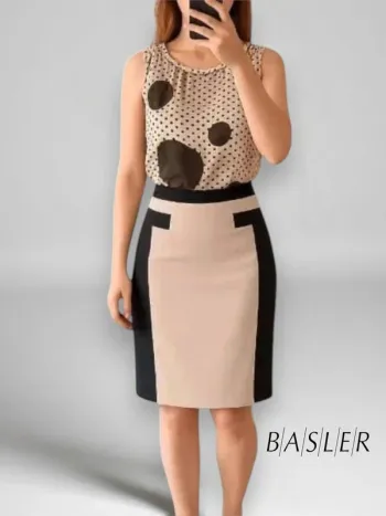 Robe midi Basler noir et crème taille ajustée col avec perles nacrées taille M