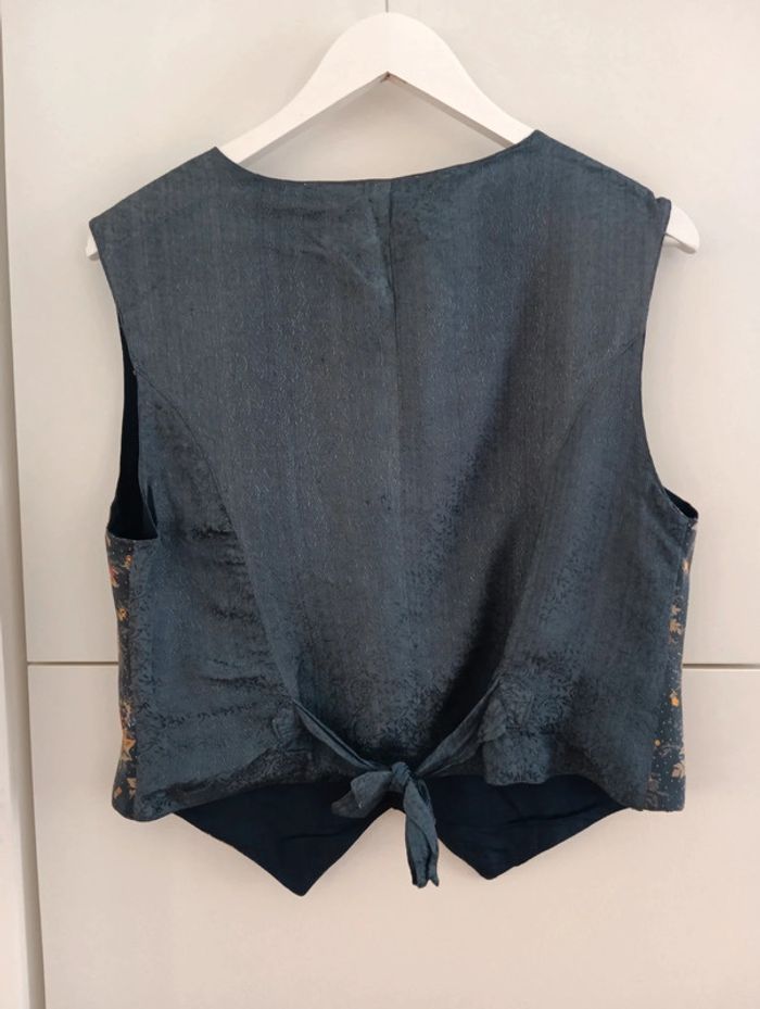 Gilet sans manches vintage style gilet costume bleu à fleurs - photo numéro 4