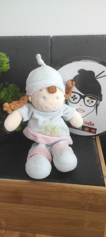 Doudou poupée fille bleu rose peluche fleur marron vert Mots D'enfants Bonnet