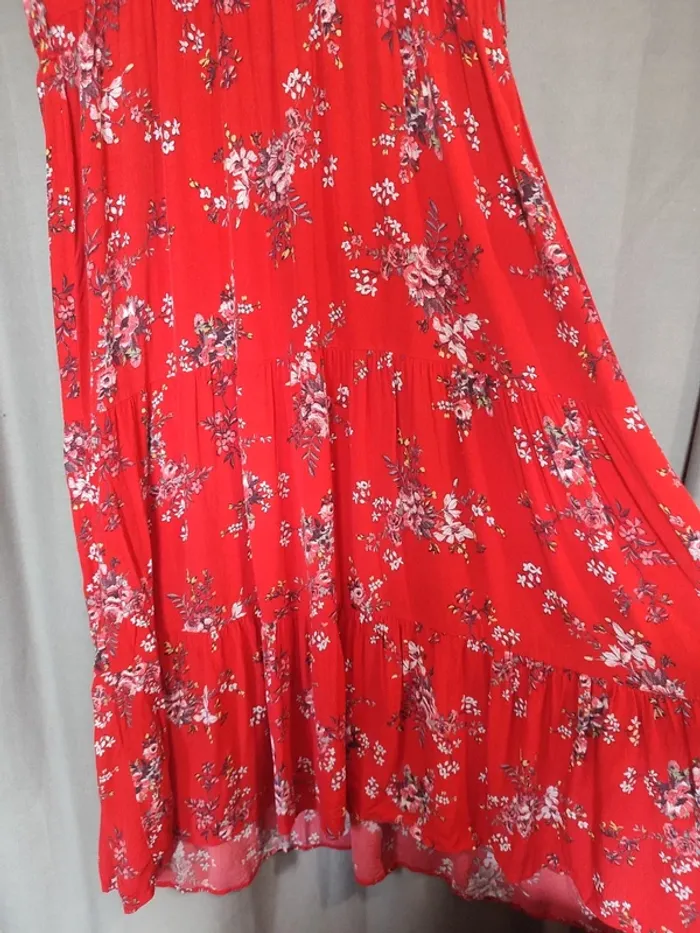 Robe longue rouge fleuris 🌸 Camaïeu - photo numéro 4