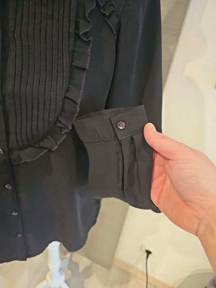 chemise noire naf naf élégante volants plastron taille 36 - photo numéro 2