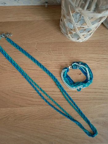 Ensemble collier et bracelet multirang camaïeu de bleus