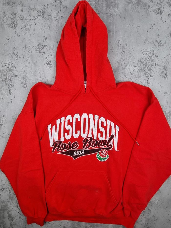 Pull à capuche universitaire Wisconsin – Taille L Homme (mesures en photos) - photo numéro 3