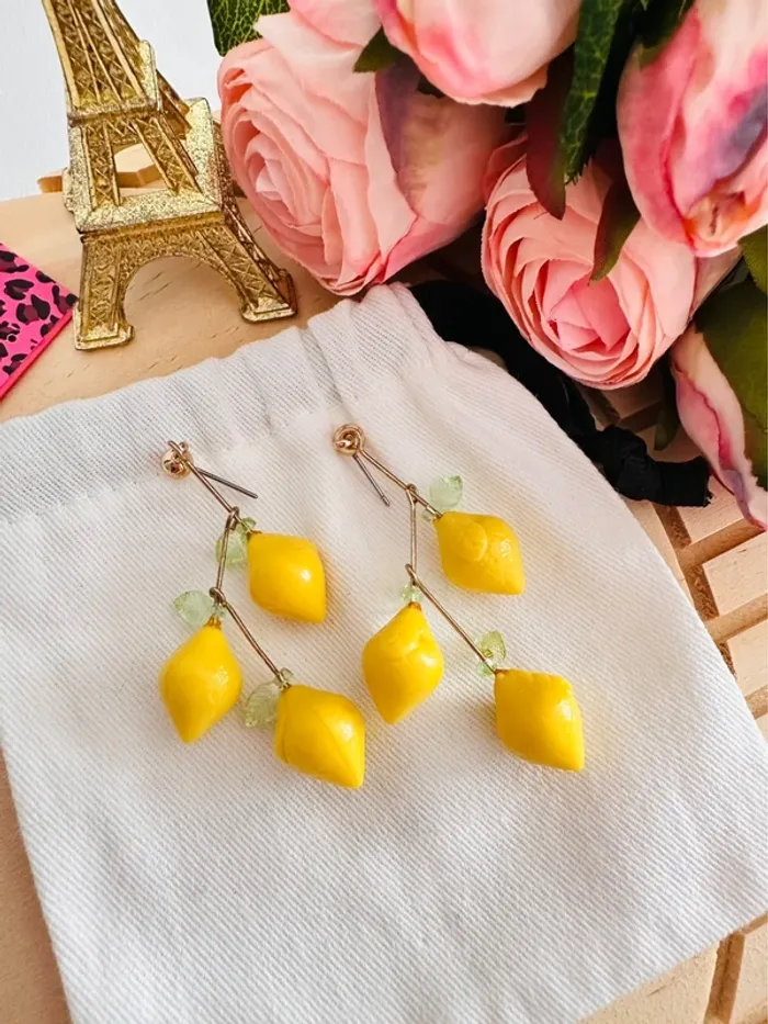 🍋Boucles d’oreilles citrons pendantes – Betsey Johnson - photo numéro 2