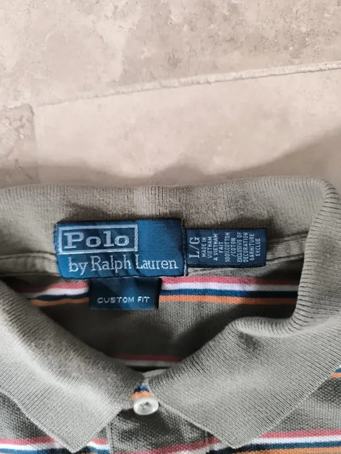 Polo Ralph Lauren homme L marron clair rayures colorées logo orange bon état général - photo numéro 5