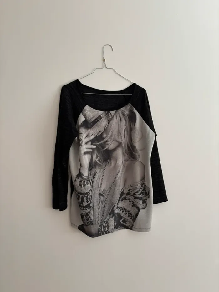 T-shirt manches 3/4 imprimé femme bohème – Noir & Gris – Tendance