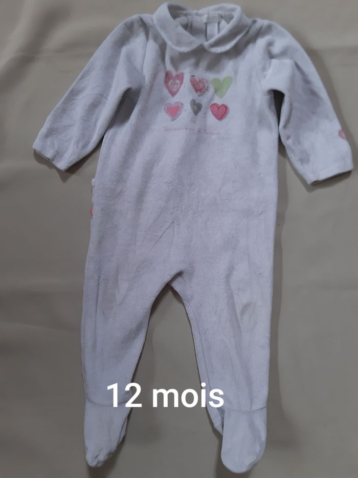 Pyjama velours fille - cœurs - obaïbi - 12 mois