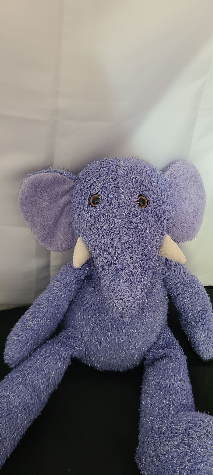 Peluche éléphant MINOUCHE bleu paillettes argentées 44 cm - photo numéro 2