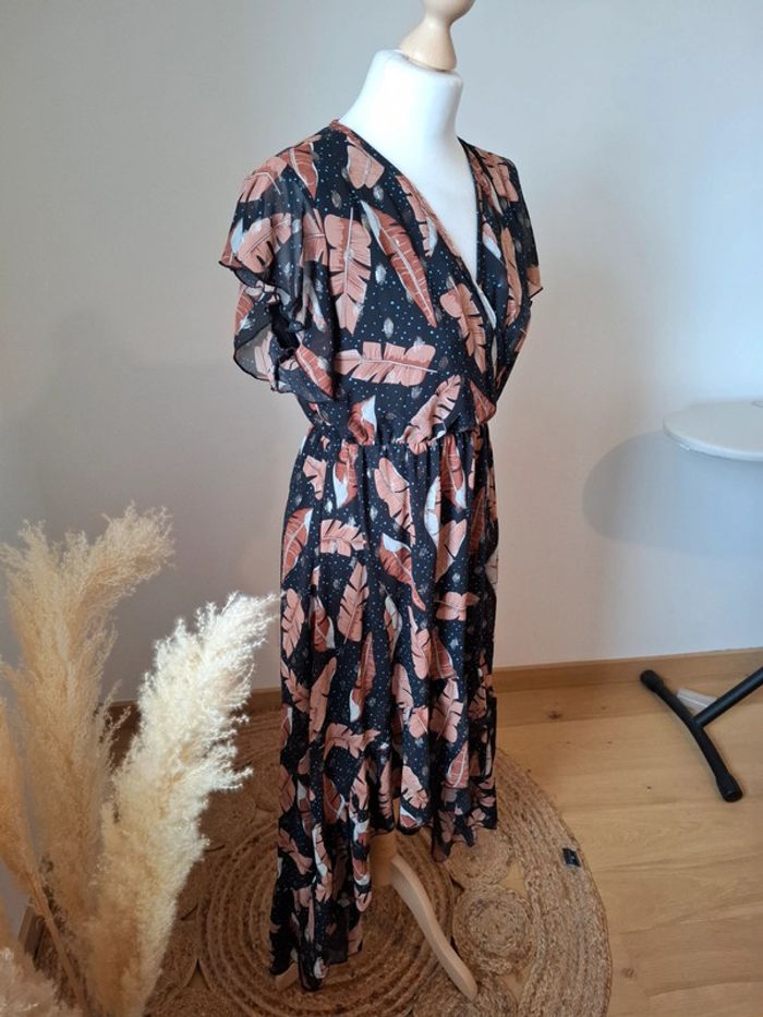 Robe longue noire asymétrique à motifs Papillone taille S 36 - photo numéro 2