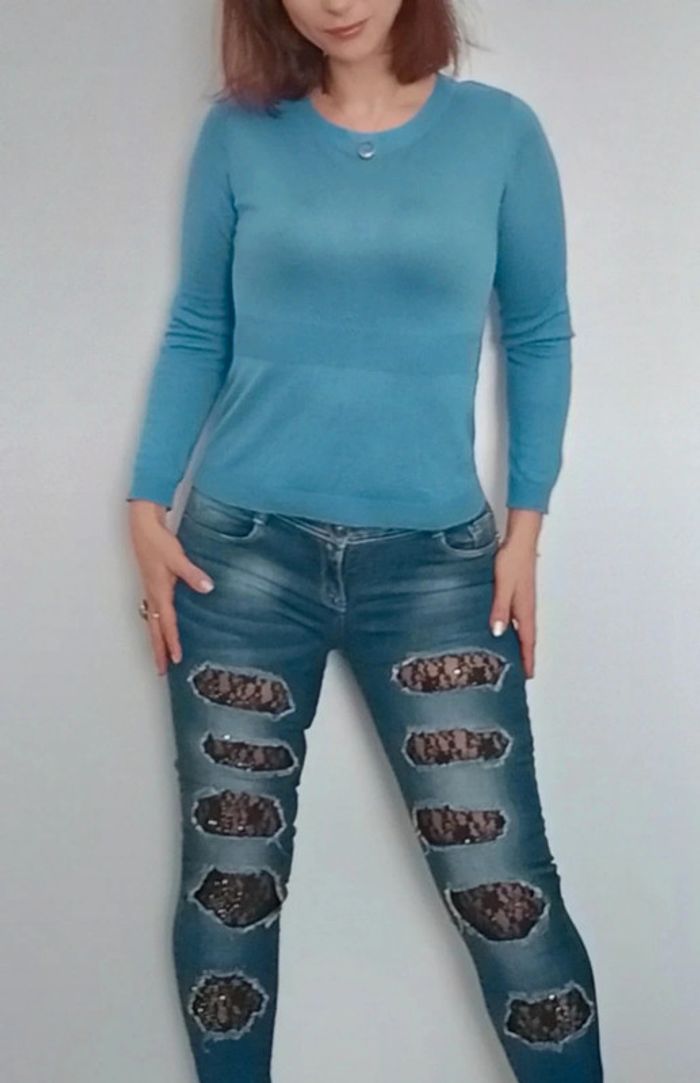 Jean skinny troué sur dentelle et strass 38 - photo numéro 2