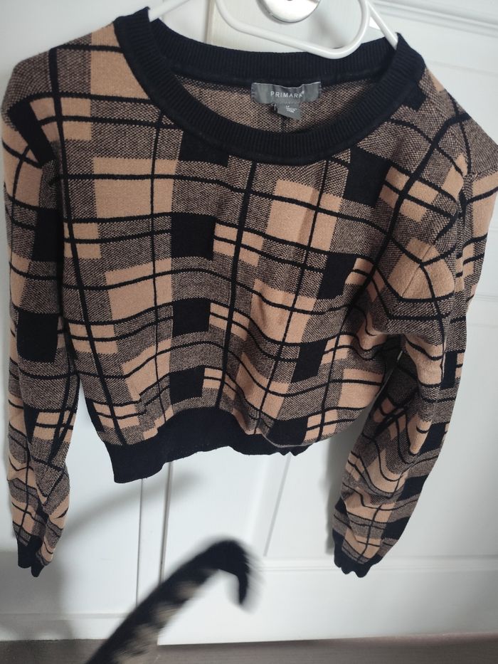 Pull crop top carreaux