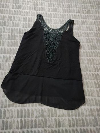 Débardeur noir décolleté crochet dentelle voile guijeans taille 38