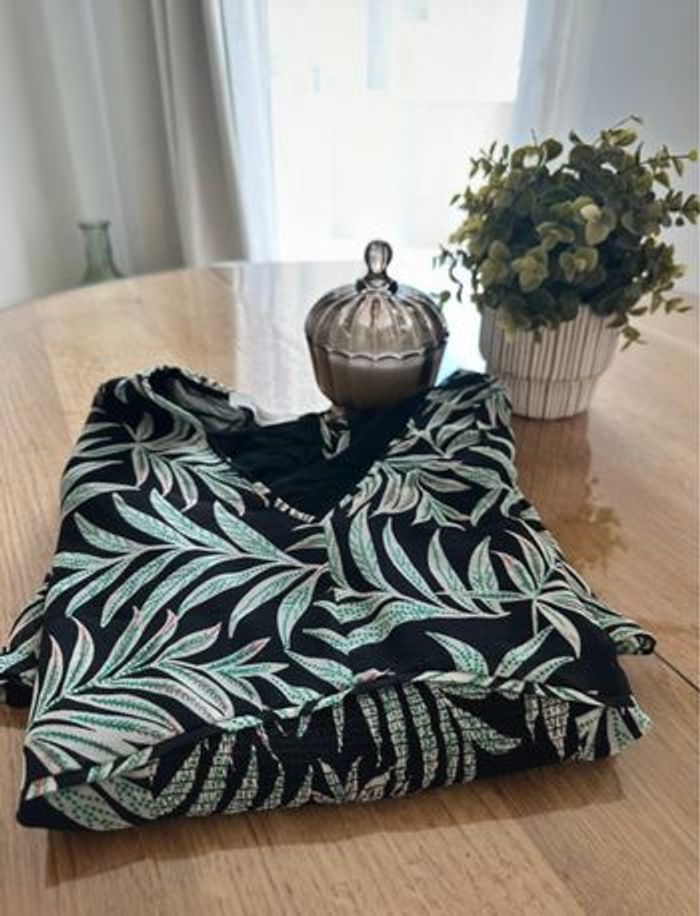 Robe promod 36 neuve noire imprimé tropical vert - photo numéro 3