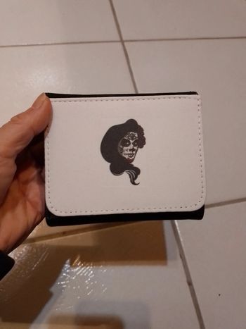 Porte feuille noir motif santa muerte