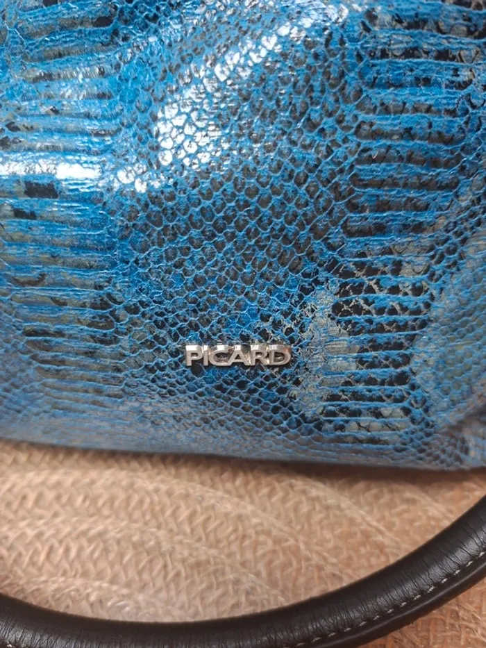Sac à main Picard cuir effet python bleu et noir - photo numéro 5
