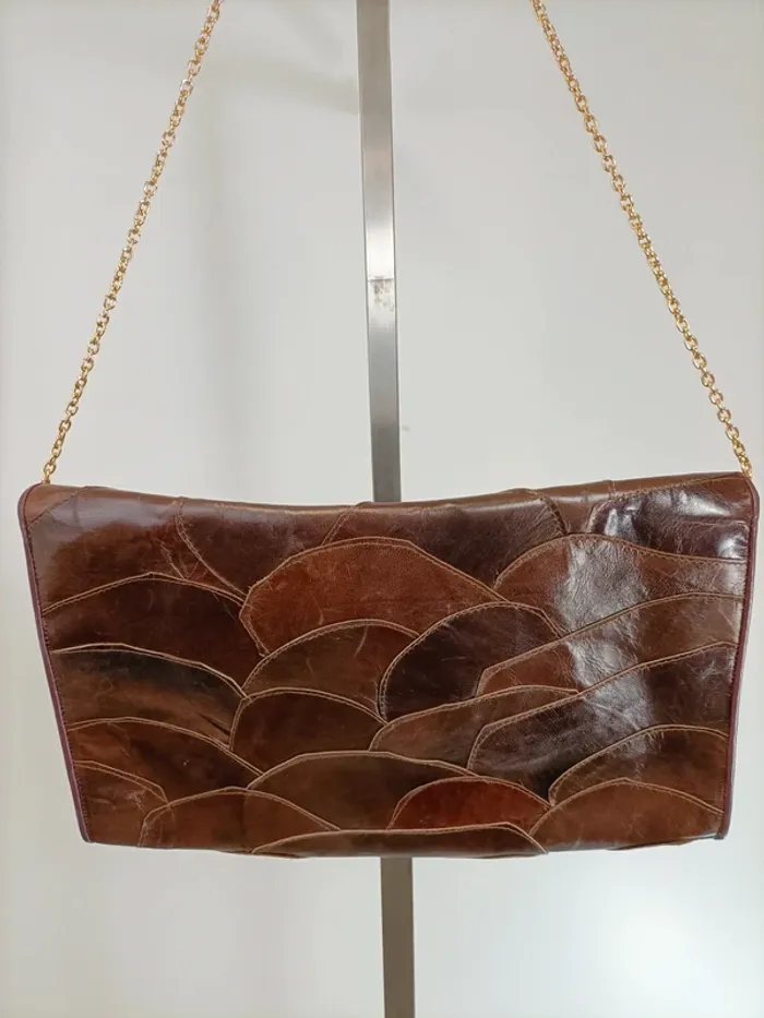 sac à main Vintage - Léger en cuir avec chainette dorée patchwork cuir - photo numéro 5