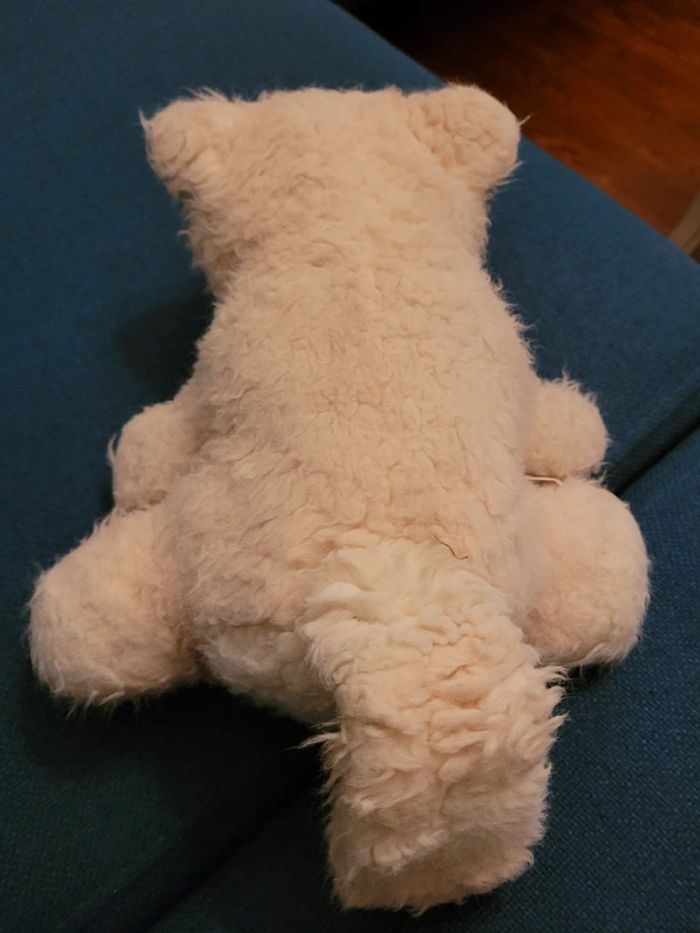 RARE Peluche gros chat Boulgom Pouet ours grand rose blanc pâle doudou collection France 23cm - photo numéro 2