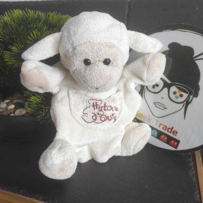 Doudou Agneau Mouton Histoire d'Ours marionnette blanc marron Beige