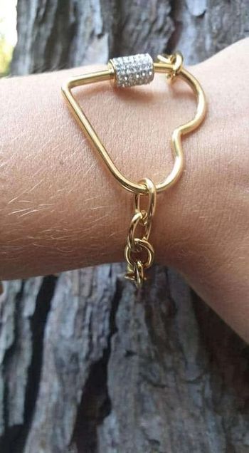 Bracelet maillons épais cœur xl mousqueton c acier inoxydable or