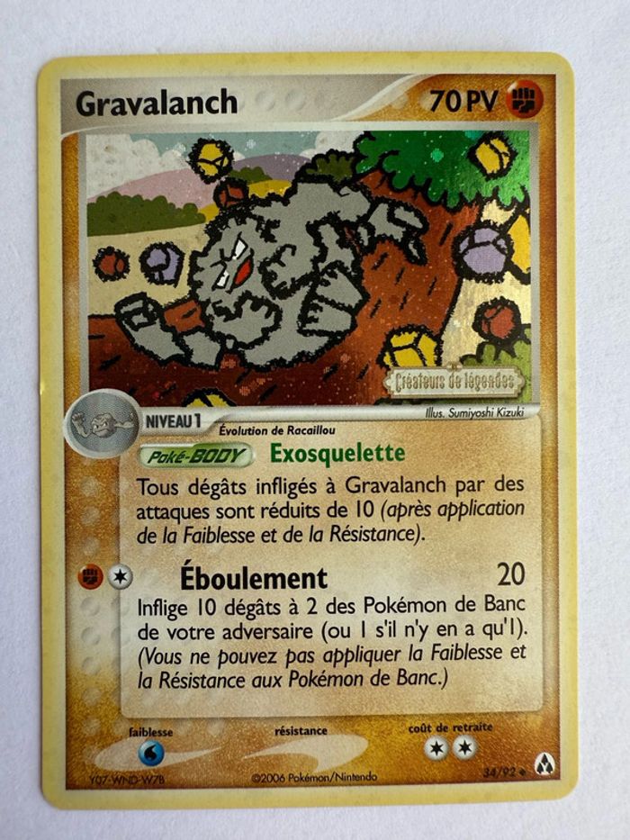 Carte Pokémon Gravalanch 34/92 Holo Créateurs légendes Bloc Ex