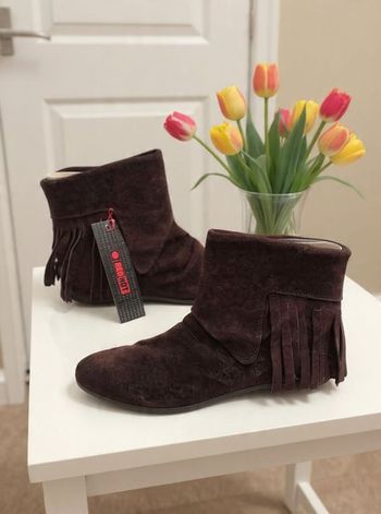 paire de bottines boots à franges cuir nubuck neuve marron pointure 38 Red Hot