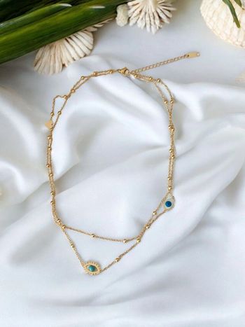 Collier en acier inoxydable - œil bleu - bohème tendance 🧿