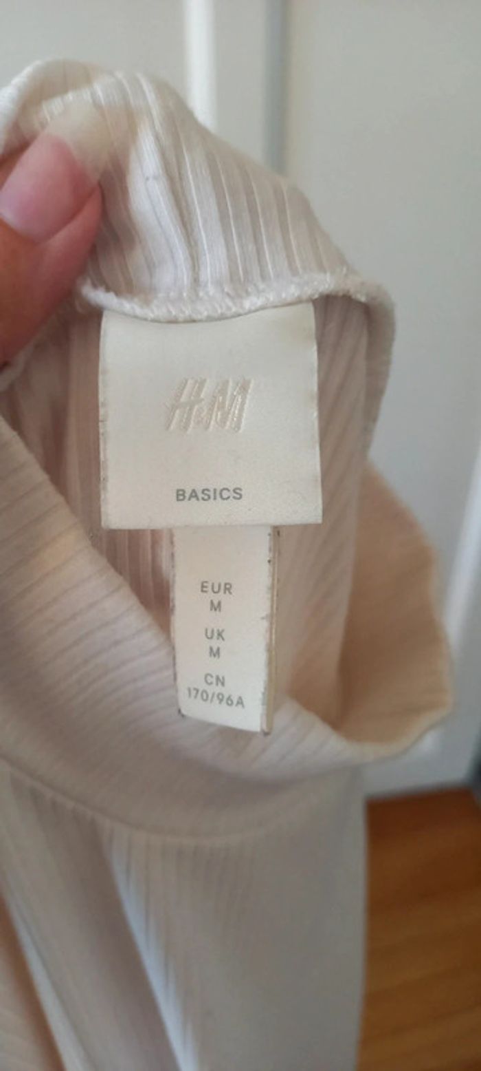 T-shirt H&M côtelé basics blanc 38 - photo numéro 4