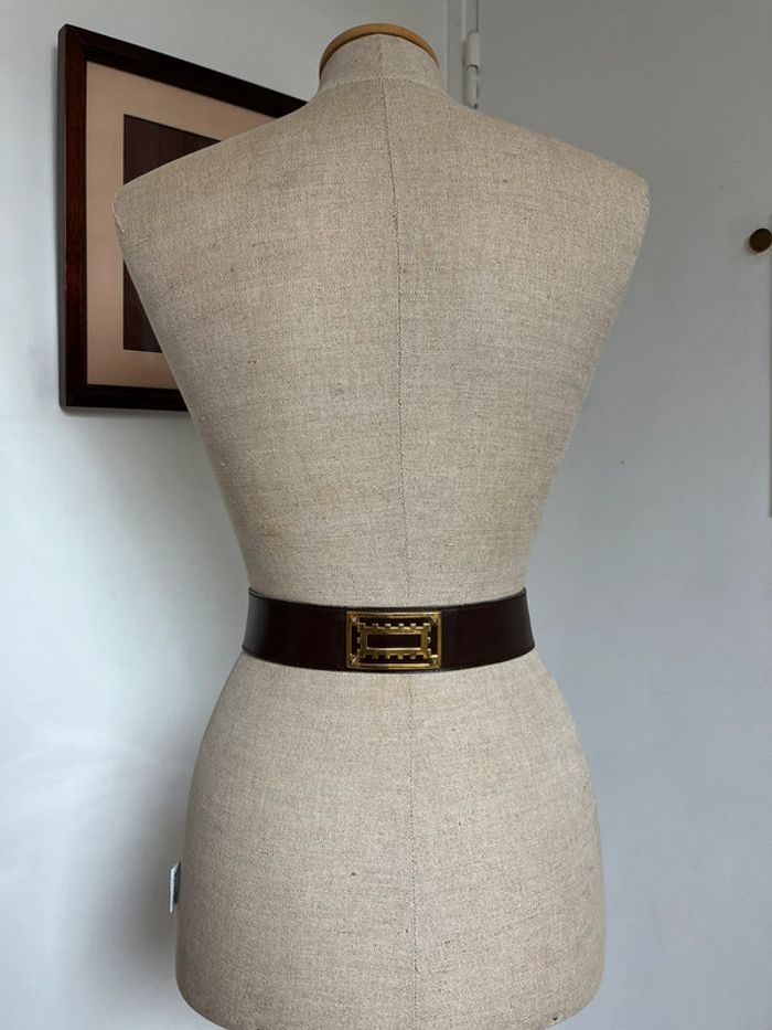 Ancienne ceinture Hermès Médor collier de chien en cuir marron et doré - photo numéro 12