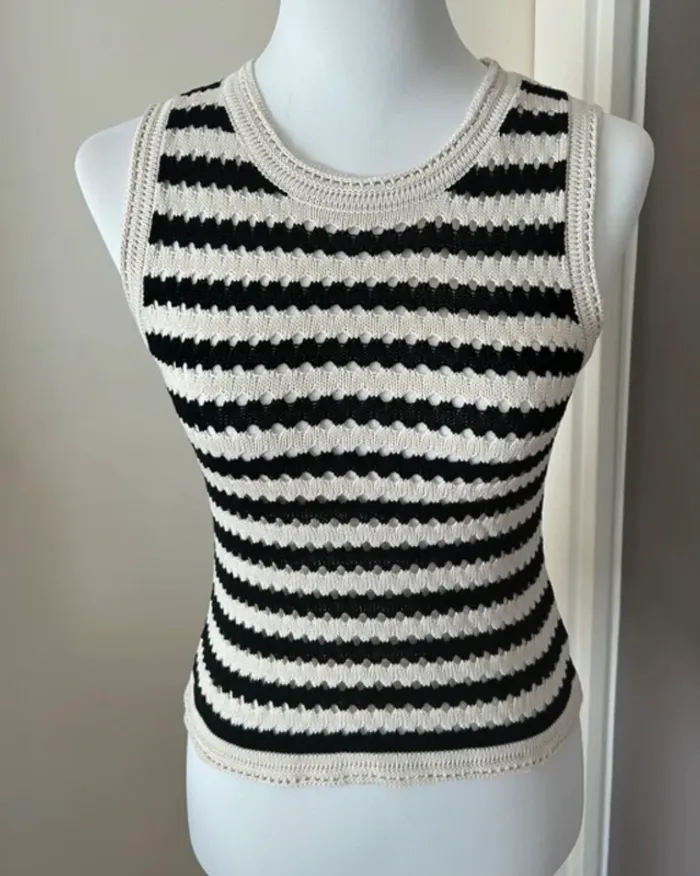 Atelier evene top maille crochet noir et crème Taille S/M