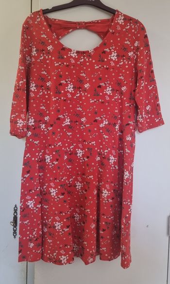 robe femme rouge fleurie cache cache manches 3/4 taille 42 XL