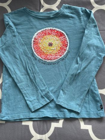 T-shirt manches longues bleu sequins Okaïdi 
